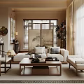 Chinese Traditional Living Room Interior Design With Wooden Screen Sofa And Coffee Table