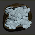 Full Burlap Sack Filled With Shiny Blue Coins On Gray Background