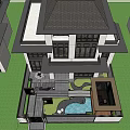 Courtyard Garden Design With Stone Patio Lily Pond Greenery Seating Area And Modern Architecture
