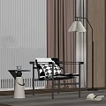 Modern Leisure Chair With Black Frame Black White Diamond Cushion And Floor Lamp By Blinds