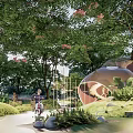 Outdoor Kids Play Area with Natural Trees Grass and Safe Play Structures