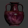 Decorative Purple Red Vase With Two Handles And Ornate Carvings On Surface