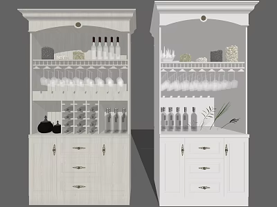 White Modern Wine Cabinet With Glass Doors Wine Bottles And Wine Glasses For Home Interior 3d model