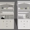 White Modern Wine Cabinet With Glass Doors Wine Bottles And Wine Glasses For Home Interior
