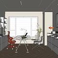 Modern Study Room Interior With White Bookshelves Desk Chairs Window And Potted Plant