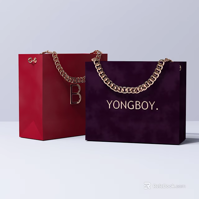Chic Jewelry Shopping Bags With Red Purple Colors Gold Chains And B YONGBOY Letters 3d model 