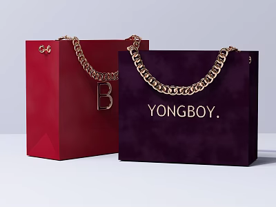 Chic Jewelry Shopping Bags With Red Purple Colors Gold Chains And B YONGBOY Letters 3d model