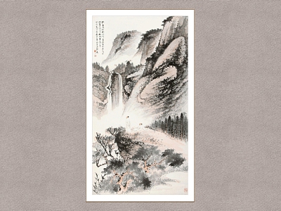 Chinese Decorative Painting Watching Waterfall Picture Zhang Daqian Landscape Painting Wall Decoration Painting model