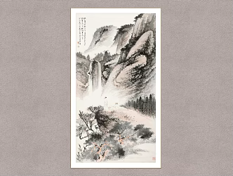 Chinese Decorative Painting Watching Waterfall Picture Zhang Daqian Landscape Painting Wall Decoration Painting 3d model