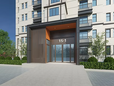 Light Building Exterior Wall Featuring Windows Balconies 15 1 Entrance And Green Shrubs Trees 3d model
