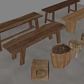Chinese Style Stool Bench Round Stool Square Stool Stakes 3d model
