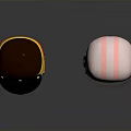 Weapon Themed Helmets With Brown And Pink Patterns And Goggles On Reflective Black Surface 3d model