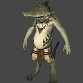 Game Movie 3D Shark Humanoid Character With Green Skin Spiked Necklace And Leather Armor