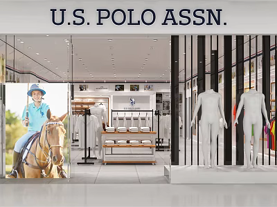 U.S. POLO ASSN Fashion Clothing Store With Display Mannequins Clothing Racks And Horse 3d model