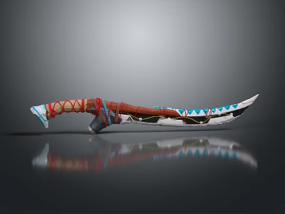 Traditional Handcrafted Decorative Knife With Woven Red Handle And Patterned Blade 3d model