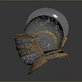 Medieval Knight Armor Helmet With Silver Metallic Finish Golden Accents Face Mask And Neck Guard