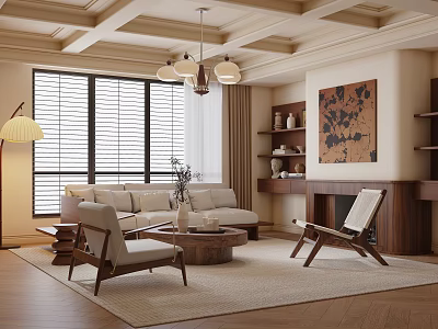 Modern Living Room Interior With Sofa Armchairs Coffee Table Chandelier And Fireplace Artwork 3d model