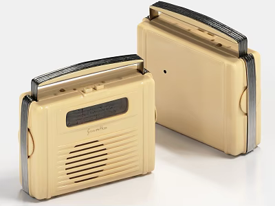 Beige Vintage Radios With Black Handles And Silver Trim Front Dials And Speaker Grilles Design 3d model