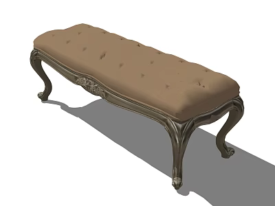 Classic Style Sofa Bench With Carved Legs And Brown Button Tufted Seat 3d model