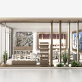 Property Showroom Model With Staircase Plants Paintings Display Cabinets And Interior Design