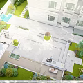 Modern Garden Landscape With Outdoor Lounge Greenery Water Feature And Orange Trees