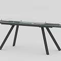 Modern Dining Table With Transparent Glass Top And Black Metal Legs