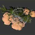 Hand Carved Glass Vase Displaying Orange Flowers On Dark Table With Reflection