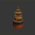 Traditional Multi Tiered Sculpture Carving With Golden Red Color And Brick Base Design