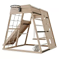 Wooden Kids Playground Equipment with Slide Climbing Net Basketball Hoop Ladder and Basketball