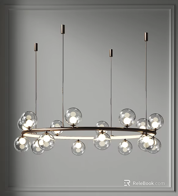 Modern Hanging Chandelier with Transparent Spherical Bulbs and Metal Frame for Contemporary Interior 3d model 