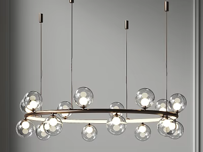Modern Hanging Chandelier with Transparent Spherical Bulbs and Metal Frame for Contemporary Interior 3d model