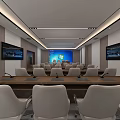 Modern Conference Room Interior With Long Table Chairs Large Screens And Projector