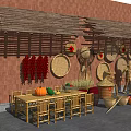 Fresh Farm Crops Display with Pumpkins Chili Peppers Scarecrows and Bamboo Furniture