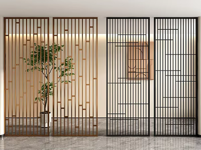 Modern Interior Decorative Screens With Different Designs And Plant 3d model