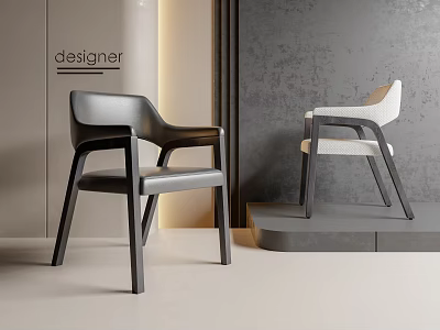 Modern Designer Dining Chairs Gray And White Upholstered With Wooden Legs And Armrests In Contemporary 3d model
