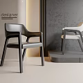 Modern Designer Dining Chairs Gray And White Upholstered With Wooden Legs And Armrests In Contemporary
