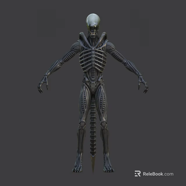 3D Sci Fi Character With Biomechanical Skeletal Structure Metallic Texture And Intricate Patterns 3d model