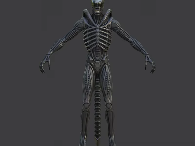 3D Sci Fi Character With Biomechanical Skeletal Structure Metallic Texture And Intricate Patterns 3d model