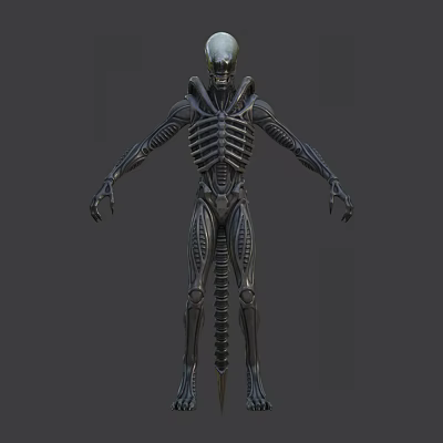3D Sci Fi Character With Biomechanical Skeletal Structure Metallic Texture And Intricate Patterns 3d model
