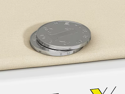 Two Silver Coins Stacked on Beige Fabric for Daily Living Supplies 3d model