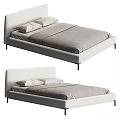 Modern Upholstered Double Bed With Beige Bedding Metal Legs And Minimalist Design