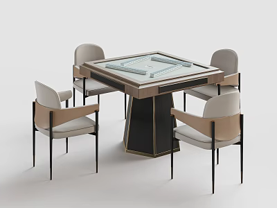 Elegant Modern Square Table And Four Chairs With Light Cushions And Metal Frames 3d model