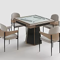 Elegant Modern Square Table And Four Chairs With Light Cushions And Metal Frames