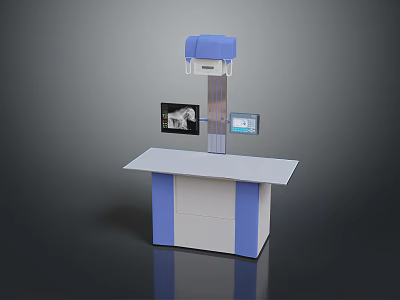 Medical Imaging Workstation With Blue And White Cabinet And Dual Display Screens 3d model