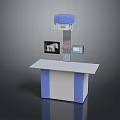 Medical Imaging Workstation With Blue And White Cabinet And Dual Display Screens