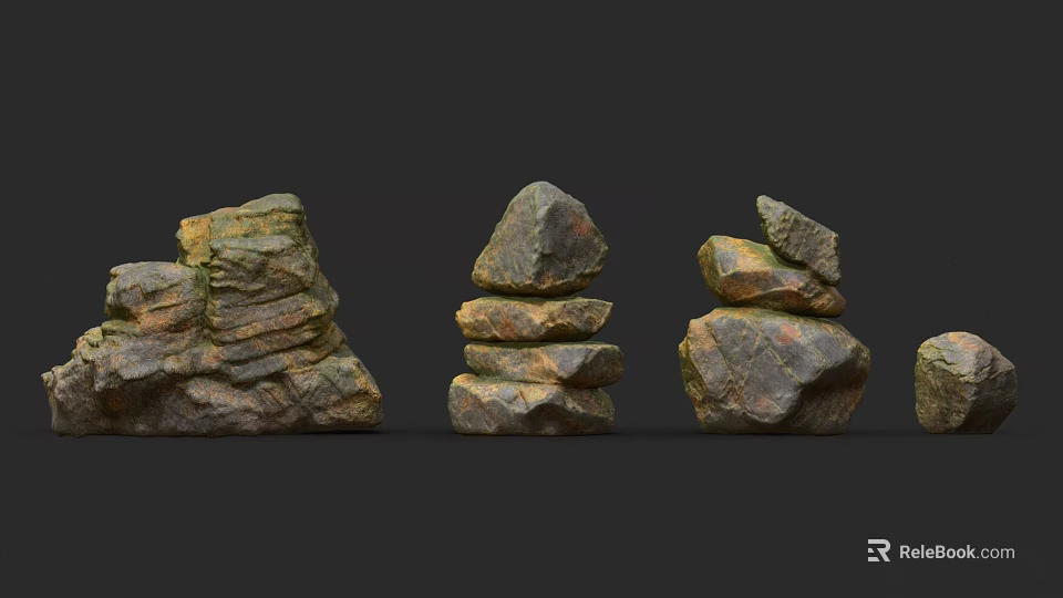 Natural Stone And Wood Decorative Elements For Rustic Home Interior Design 3d model