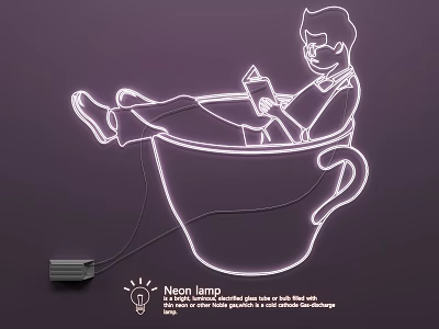 Creative Neon Light Fixture With Cup Shape Design And Person Reading Illuminated 3d model