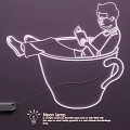 Creative Neon Light Fixture With Cup Shape Design And Person Reading Illuminated