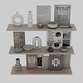 Books and Magazines on Wooden Shelves with Minimalist Ceramic Vases and Bowls