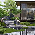 Japanese Style Courtyard Garden With Wooden Deck Gazebo Serene Pond Greenery And Stones